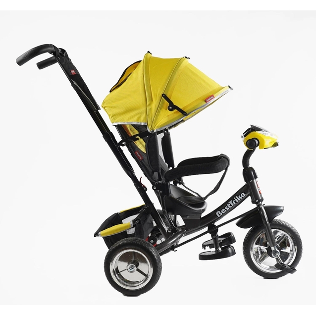 Дитячий велосипед 3-х колісний з батьківською ручкою, з дашком, колеса - EVA (піна) Best Trike 6588/62-119 чорно-жовтий, d=25см переднє, d=20см задні, фара музична, USB, Bluetooth фото westvelo.com