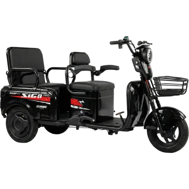 Трицикл Corso «SIG-8 Pro» SP-678933, двигун 1200W, акумулятор 72V 28Ah графеновий, чорний + 1 ящик. акум, колеса 10" фото westvelo.com