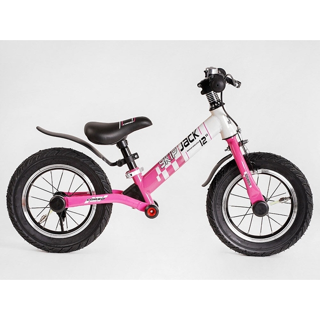 Велобіг 12 Corso надувні колеса, сталева рама «SKIP JACK» 25025 ручне гальмо, з амортизатором, рожево-білий фото westvelo.com