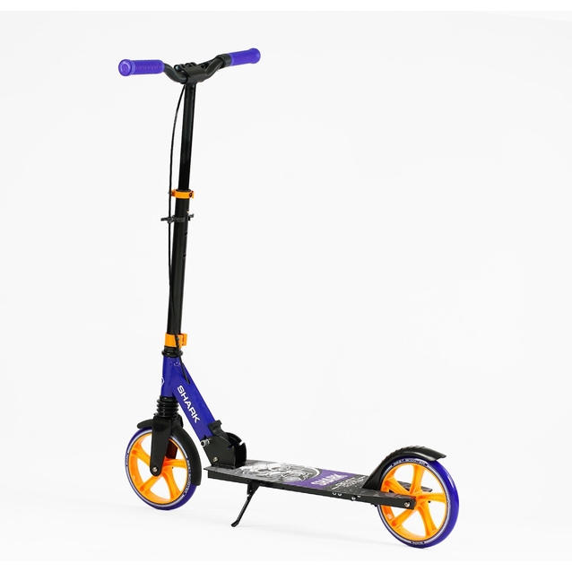 Самокат дитячий 2-х колісний, PU Best Scooter «SHARK» SH-10042 синьо-помаранчевий, Ø200mm, з ручним гальмом, затискач керма, 1 амортизатор фото westvelo.com