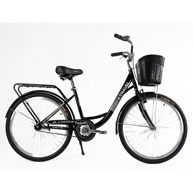 Міський велосипед 26 ST Corso «TRAVEL» TL-26207 сталь 16,5", чорний (+к(чорний)/к/б) фото westvelo.com