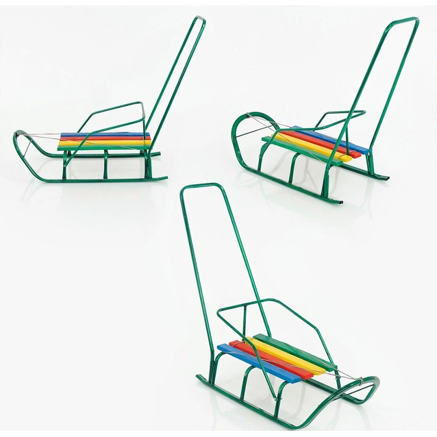 Сани з ручкою, плоскі полози, зелені фото westvelo.com