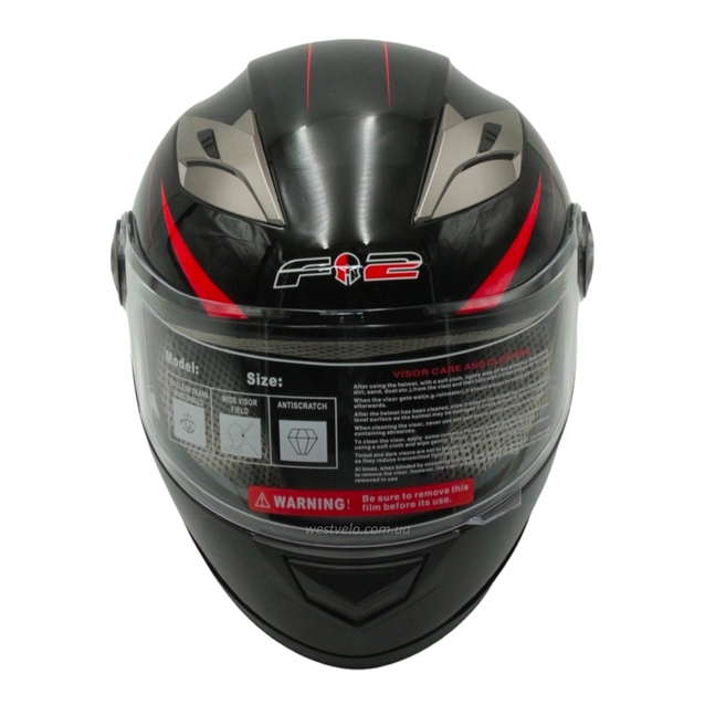Мото шолом, закритий (XS 53-54) F2 830-2 Інтеграл,Neon red #2, чорний глянець фото westvelo.com