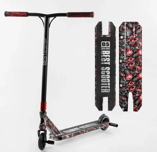 Самокат трюковий Best Scooter «SKULLS» BS-77488 чорно-червоний, HIC-система, пеги, AL диск та дека, колеса PU Ø110mm, ширина керма - 60 см