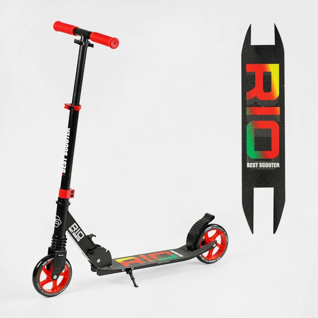 Самокат дитячий 2-х колісний, PU Best Scooter «RIO» 88505 червоний, Ø145mm, передній амортизатор, AL гальмо