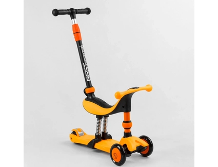 Самокат 3в1 Best Scooter 50584 колеса PU 120х80mm зі світлом, сидіння, амортизатори, батьківська ручка, помаранчевий