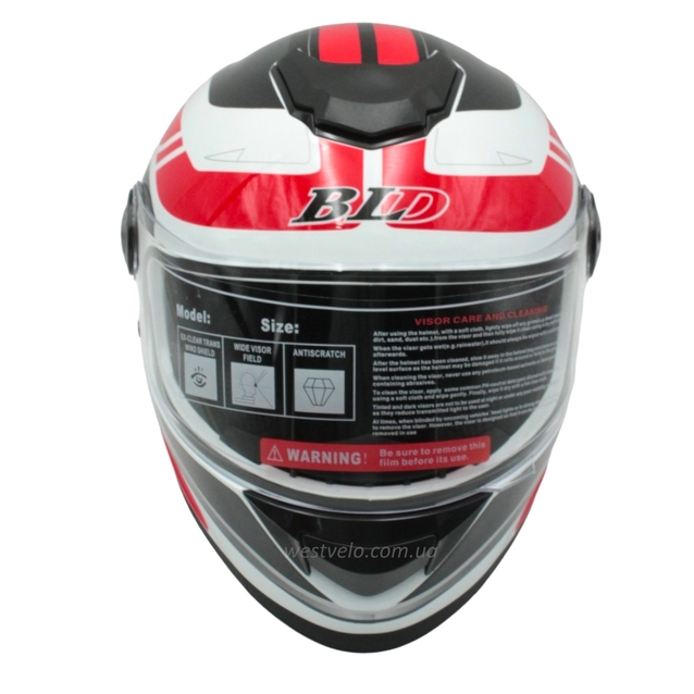 Мото шолом, закритий (M 57-58) BLD-М65 інтеграл, білий глянець з червоно-чорним малюнком фото westvelo.com