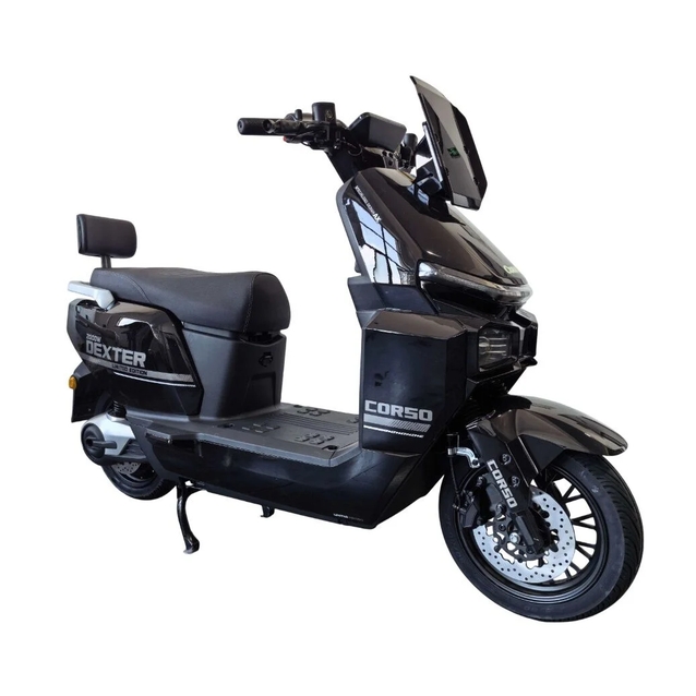 Електроскутер Corso «DEXTER» DX-700698, двигун 2000W, акумулятор 72V 35Ah графеновий, чорний, колеса 12" + 1 ящик. акум фото westvelo.com