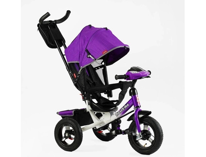 Дитячий велосипед 3-х колісний з батьківською ручкою, з дашком, надувні колеса Best Trike 3390 / 30-126 фіолетовий, d=29см. переднє, d = 26см. задні, ФАРА З USB, пульт