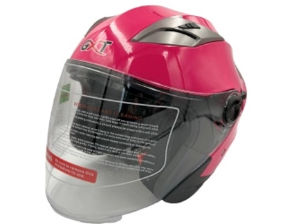 Мото шолом, відкритий (M) GXT "1001-1", малиновий глянцевий з відкидними окулярами