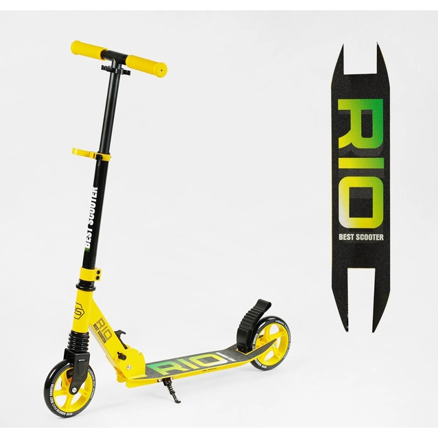 Самокат дитячий 2-х колісний, PU Best Scooter «RIO» 35959 жовтий, Ø145mm, передній амортизатор, AL гальмо фото westvelo.com