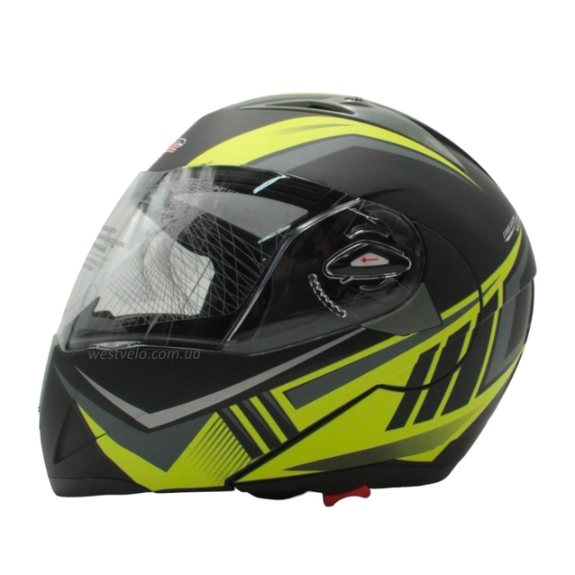 Мото шолом, трансформер (S 55-56) F2 158 Neon yellow, чорний, матовий з відкидними окулярами фото westvelo.com