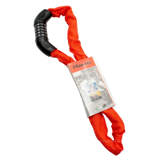 Замок на код змінний 5 цифр, ланц в чохлі 1000мм. MASJIE 162, помаранчевий фото westvelo.com