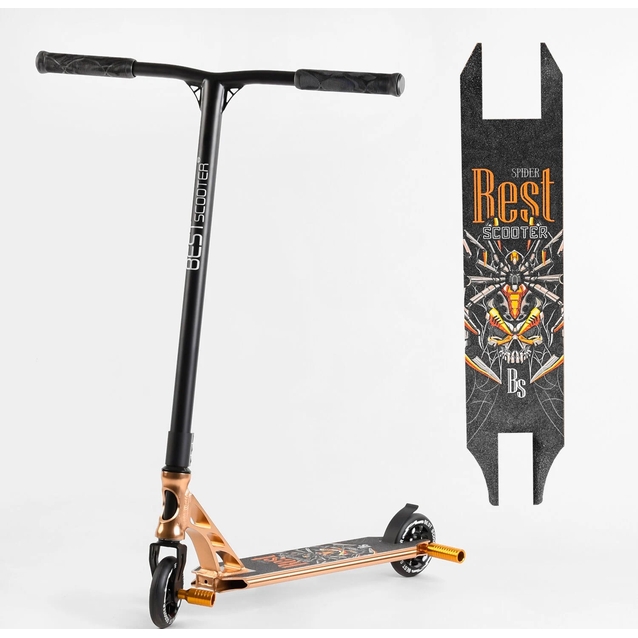 Самокат трюковий Best Scooter «SPIDER» 55084 чорно-золотий, HIC-система, пеги, AL диск та дека, колеса PU Ø110mm, ширина керма - 60 см фото westvelo.com