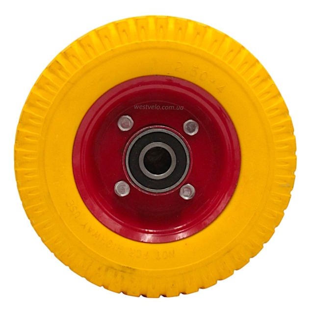 Колесо для візка жовте 2.50-4 під вісь Ø20, пінополіуретанове (6204 підшипник) фото westvelo.com