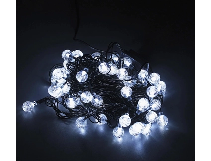 Гірлянда 8 м, 60 лампочок, біле світло, прозорі кульки, живлення 220V (С 54316)