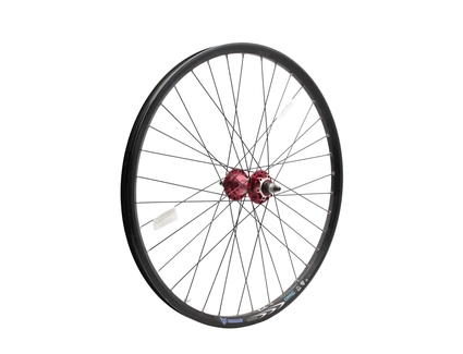 Колесо 26 зад, обід 2-ний чорн.диск, пістонований, втул. AL TATU-BIKE (36h) SINGLE SPEED червона, диск 6 болт,чорна спиця