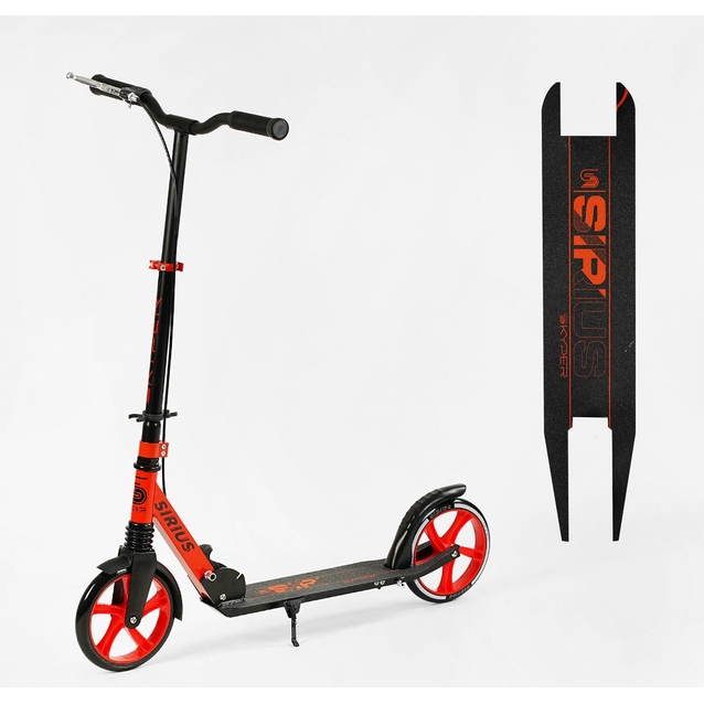 Самокат дитячий 2-х колісний, PU Skyper «SIRIUS» S 86735 чорно-червоний, Ø200mm, 1 амортизатор, ручне гальмо фото westvelo.com