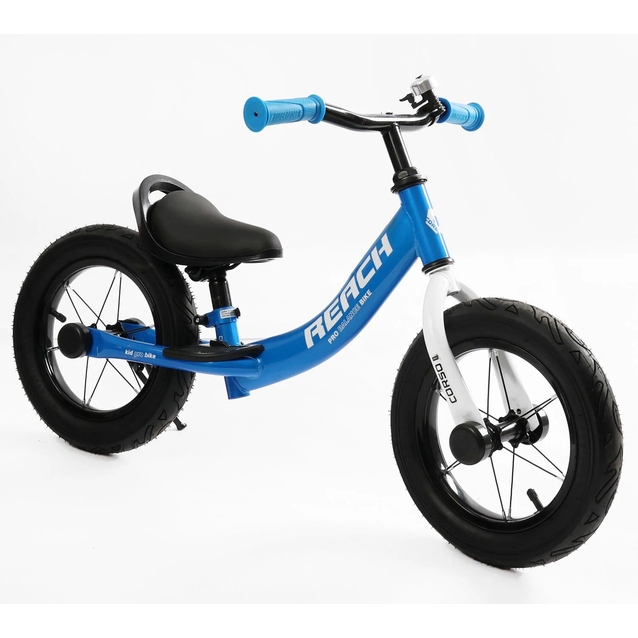 Велобіг 12 Corso надувні колеса, сталева рама «REACH» RC-9082-47 синій, підніжка, підставка для ніг, дзвіночок фото westvelo.com