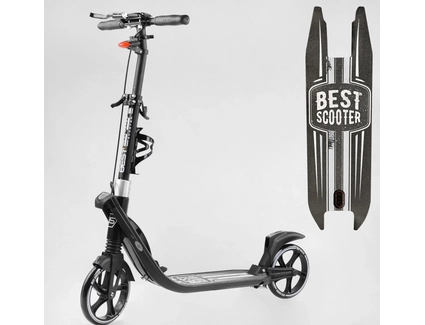 Самокат дитячий 2-х колісний, PU Best Scooter L-36375 чорний, Ø200mm, ФАРА, 2 амортизатори, затискач керма, ручне гальмо