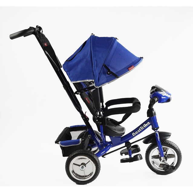 Дитячий велосипед 3-х колісний з батьківською ручкою, з дашком, колеса - EVA (піна) Best Trike 68-640 темно-синій, d=25см переднє, d=20см задні, фара музична, USB, Bluetooth фото westvelo.com