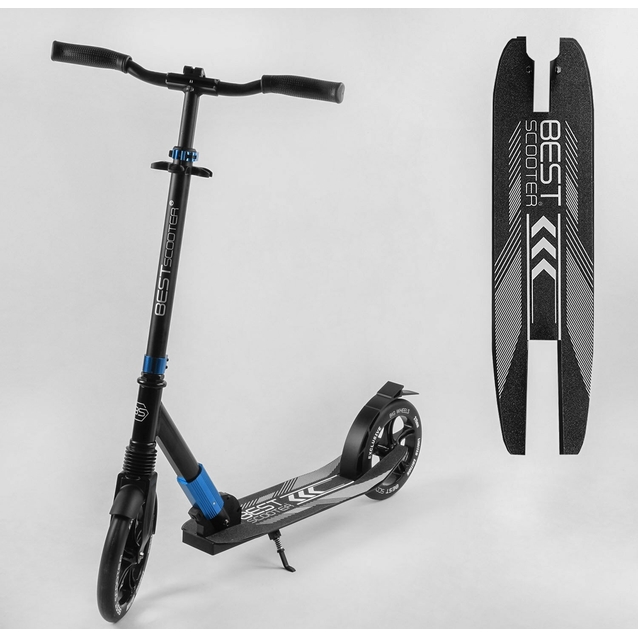 Самокат дитячий 2-х колісний, PU Best Scooter 40824 чорно-синій, колеса Ø230-215mm, AL, 1 амортизатор передній фото westvelo.com
