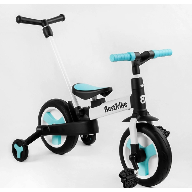 Велобіг-трансформер, 2-кол з батьківською ручкою, PU 10 BestTrike алюміній 56659 біло-блакитний, складний, батьківська ручка, знімні педалі фото westvelo.com