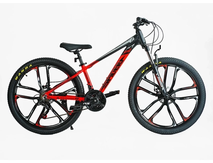 Велосипед 26 AL Corso «SPIDER» SP-26800 алюміній 13", (к-т SHIMANO) чорно-червоний, литі диски