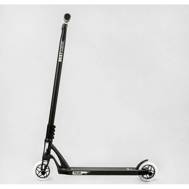 Самокат трюковий Best Scooter «FEAR» МТ-30377 чорний, SCS-система, пеги, AL диск та дека, колеса PU Ø115mm, ширина керма - 58 см фото westvelo.com