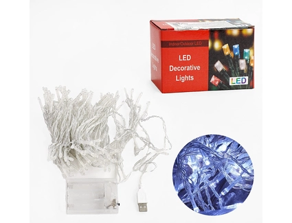 Гірлянда світлодіодна 9 м, 100 ліхтариків, жовте світло, від батарейок, біле світло, 1 режим, у коробці (C 61479 )