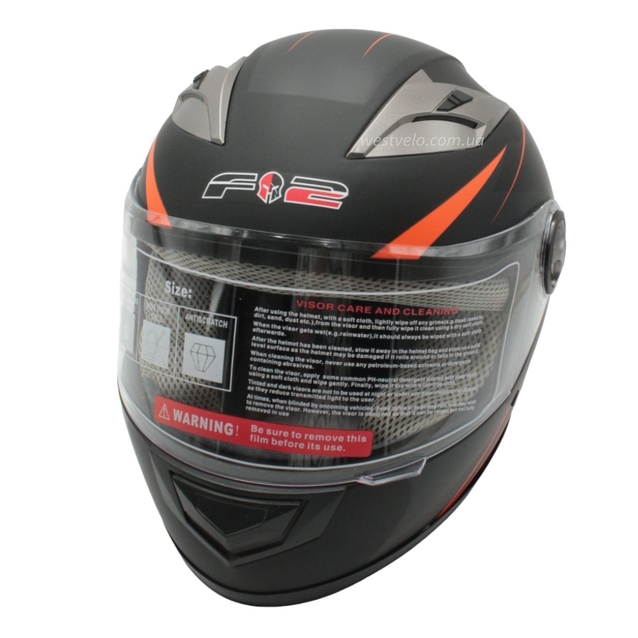 Мото шолом, закритий (XS 53-54) F2 830-2 Інтеграл,Neon orange #2, чорний матовий фото westvelo.com