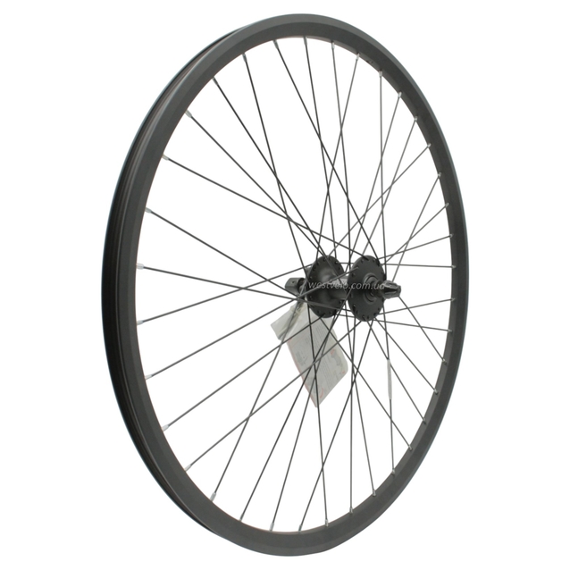 Колесо 26 перед, обід 2-ний чорний дисковий, втулка SHIMANO DEORE FH-M525A, диск 6 болтів,ексцентрик,чорна спиця фото westvelo.com