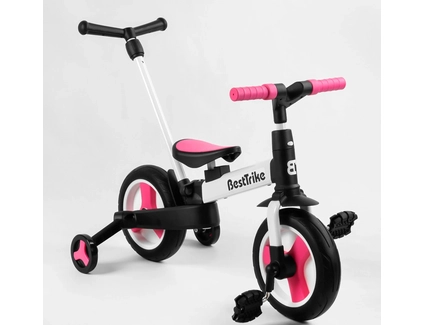 Велобіг-трансформер, 2-кол з батьківською ручкою, PU 10 BestTrike алюміній 55475 біло-рожевий, складний, батьківська ручка, знімні педалі