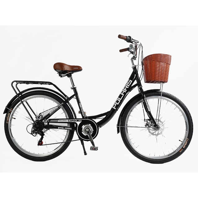 Міський велосипед 26 ST Corso «POLARIS» PS-80110 сталь 16,5", (к-т SHIMANO) чорний (+к/к/б) фото westvelo.com