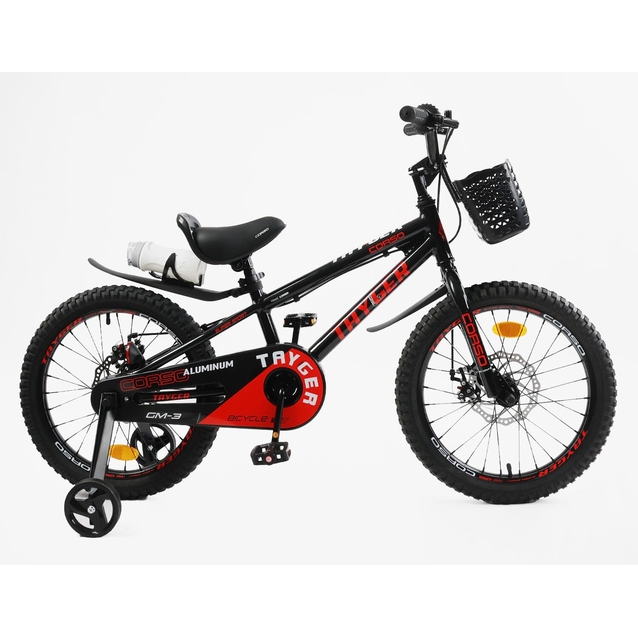 Дитячий велосипед 18 AL Corso «TAYGER»  TG-78512 алюмінієва рама, дискові гальма, чорно-червоний фото westvelo.com
