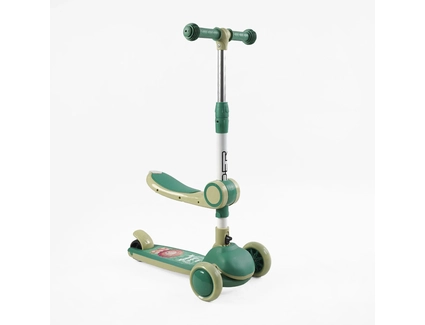 Самокат 2в1 Skyper JT-31622 колеса PU Ø114mm/35mm зі світлом, сидіння, музика та підсвічування платформи, кермо складне, зелений