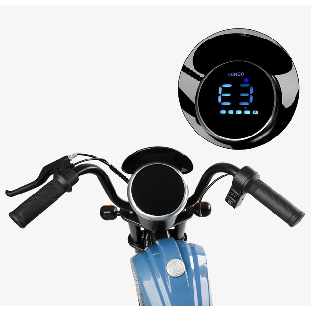 Електромотоцикл Corso H-42724 двигун 160W, акумулятор 24V5Ah свинцево-кислотний, блакитний, Bluetooth, звук двигуна, колеса 12" фото westvelo.com