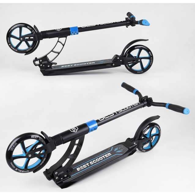 Самокат дитячий 2-х колісний, PU Best Scooter 44073 чорно-синій, Ø200mm, AL, 2 амортизатора фото westvelo.com