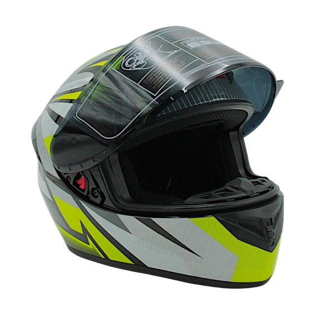 Мото шолом, закритий (L) "221" чорно-зелено-сірий, глянцевий фото westvelo.com