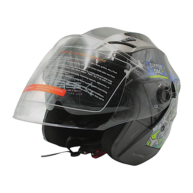 Мото шолом, відкритий (M 57-58) BLD-708 "Bulldog" чорно-синій глянець з відкидними окулярами фото westvelo.com