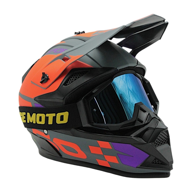 Шолом, закритий крос/ендуро (XL) АТV EDX 026-2 сіро-фіолетово-помаранчевий матовий з дашком + окуляри фото westvelo.com