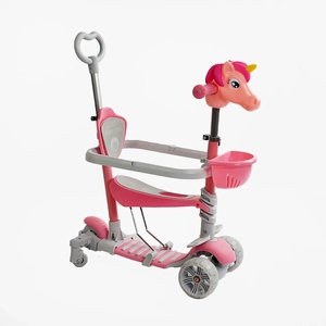 Самокат 5в1 Best Scooter P-63700, колеса PU 120х90mm зі світлом, сіро-рожевий