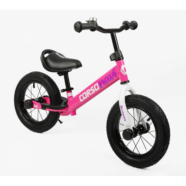 Велобіг 12 Corso надувні колеса, сталева рама «NAVI» NV-73166 помаранчевий, підніжка, підставка для ніг, дзвіночок фото westvelo.com