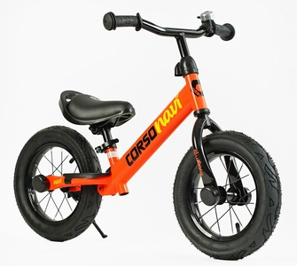 Велобіг 12 Corso надувні колеса, сталева рама «NAVI» NV-12938 помаранчевий, підніжка, підставка для ніг, дзвіночок