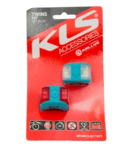 Мигалки на батарейках силікон (перед + зад) KLS Twins (2хCR 2032) блакитний