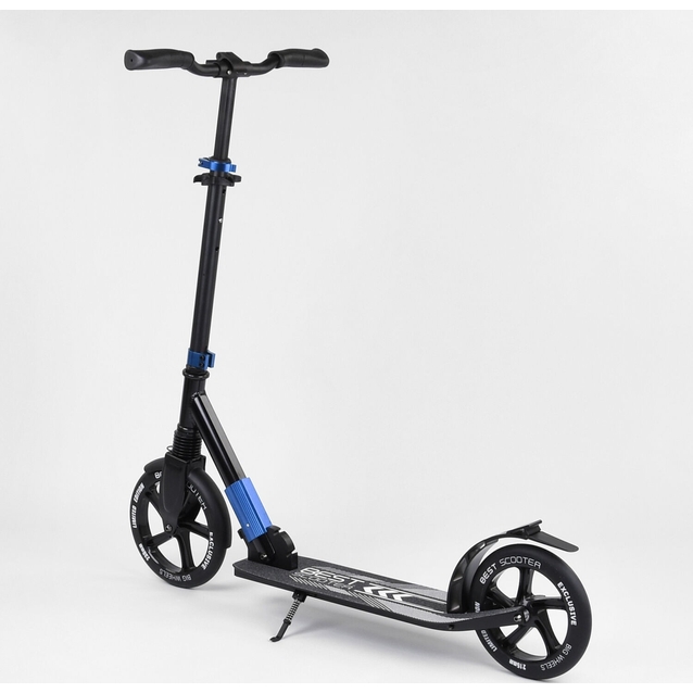 Самокат дитячий 2-х колісний, PU Best Scooter 75186 чорно-синій, колеса Ø230-215mm, AL, 1 амортизатор передній фото westvelo.com