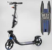 Самокат дитячий 2-х колісний, PU Best Scooter  L-50267 чорно-синій, Ø200mm, ФАРА, 2 амортизатори, затискач керма, ручне гальмо фото westvelo.com