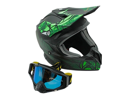 Шолом, закритий крос/ендуро (XL) (59-60) АТV Forsage Rider  027 чорно-салатовий матовий з дашком + окуляри