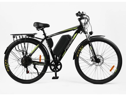 Електровелосипед 29 ST Corso «FISHER» FH-51173 сталь 21, двигун 600W, акумулятор 48V 20Ah літієвий (к-т SHIMANO) чорно-салатовий