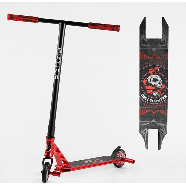Самокат трюковий Best Scooter «SNAKE-SKULL» 46409 червоний, HIC-система, пеги, AL диск та дека, колеса PU Ø110mm, ширина керма - 60 см фото westvelo.com